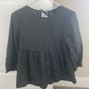 Peplum Tie Back Work Blouse Women’s Top Polka Dot 3/4 Sleeve